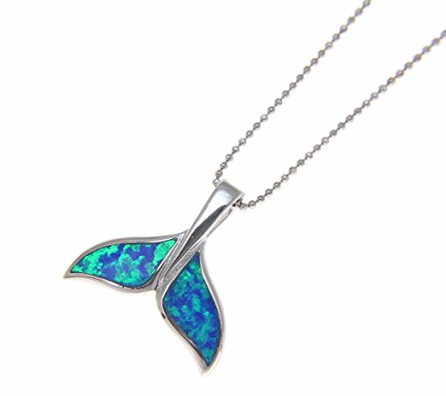 Arthur's Jewelry 925 Sterling silver inlay synthetic opal Hawaiian whale tail slide pendant 26.50mm2