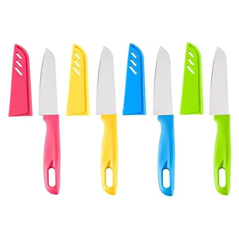 Sumteene Paring Knives,4 Pcs Paring Knife with Cover, 4" Fruit and Vegetable Knife, Stainless Steel Peeling Knife, Ultra Sharp Kitchen Knives,PP Handle, Pink/Green/Yellow/Blue Cover