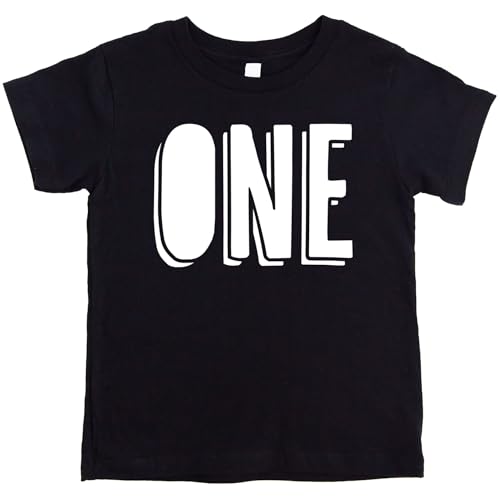 First Birthday Shirt One Outline for 1st Bday Infant Boys and Girls White on Black Shirt 12 Months