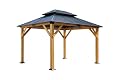 Fir Wood Carport Pavilion Gazebo, Wooden Coated Steel Frame Canopy with Steel Double Roof, Outdoor Permanent Metal Pavilion with Netting for Patio,Shipping Within The US