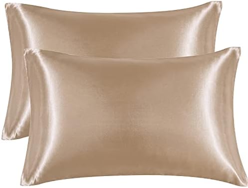EHEYCIGA Satin Pillow Cases 2 Pack White, Silky Pillowcases for hair and skin with Envelope Closure, Standard Size, 50x75 cm