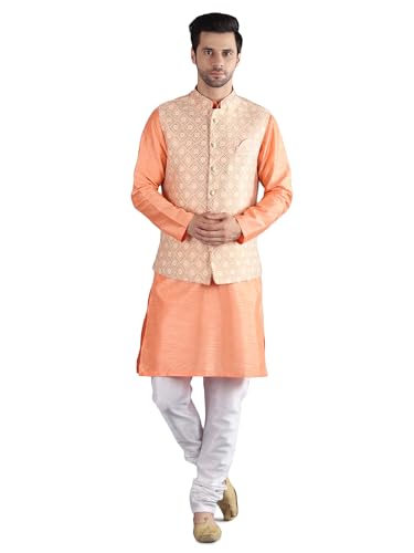 Image of Uri and MacKenzie Men's Silk Blend Kurta Pajama with Designer Ethnic Nehru Jacket /Modi Jacket
