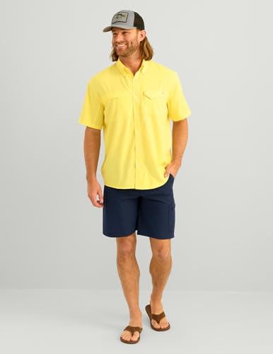Image of HUK Men's Tide Point Kc Scott Original Artwork Short Sleeve Shirt, Fishing Button Down