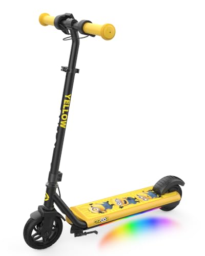 Gyroor H30Max E Scooter Kinder 6 bis 14 Jahre 150W Musik LED Doppelbremse | Elektroroller mit Bluetooth, Regenbogenlicht, 3 Stufen (10/13/16 km/h), höhenverstellbar, Vollgummireifen 60 kg, Minion