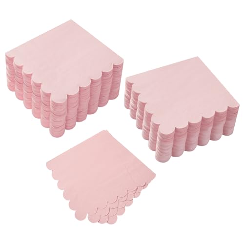 100 Pack Cocktail Napkin 2-Ply Scalloped Edged Pink Napkins 5 x 5IN