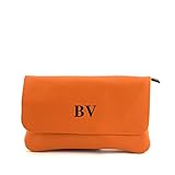  BE MY BAG - Sac personnalisé, pochette femme, cuir véritable, 100% fabriqué en Italie, sac brodé, pochette cérémonie, fermeture à glissière, personnalisé avec initiales, idée cadeau, orange.