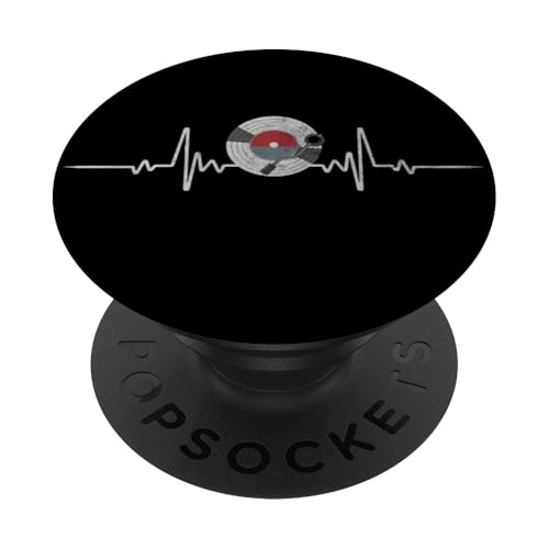 Disque vinyle Heartbeat Vintage Old School DJ amateur de tourne-disque PopSockets PopGrip Adhésif