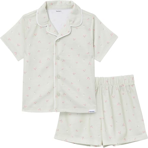Gerber Toddlers and Baby Girls 2-Piece Coat Style Pajama Short Set Cherries 12 Months