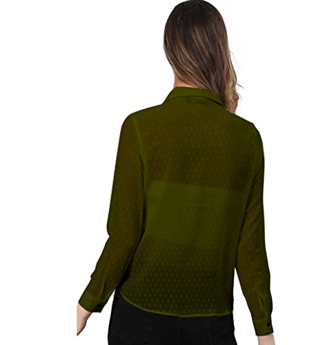 Image of Armenian Women Poly Georgette Dobby Textured Fabric Blouse Sleeve Office Lady Shirt Women Tops