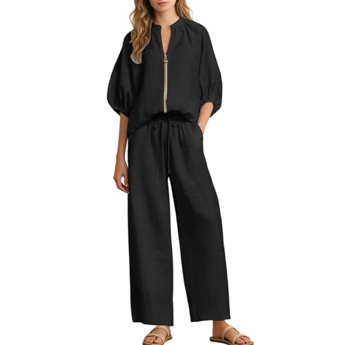 Tenue de détente femme ensemble pantalon large et col zippé pour le bien-être