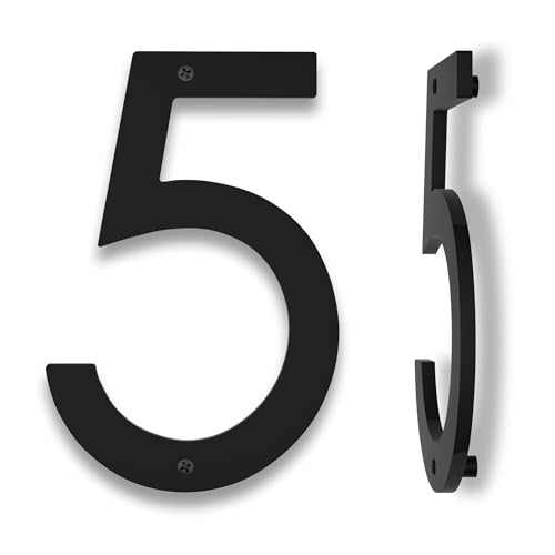 10 Inch Black Floating House Numbers for Outside – Large Modern Address Sign for House, ABS Weatherproof Home Sign with Mounting Template & Screws Kit, Easy Installation for Gate, Garage (5)