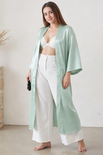 Image of PRODESIGN Satin Kimono Robe Women Long Silky Kimono Bathrobe Sleepwear Wedding Bridesmaid Robe