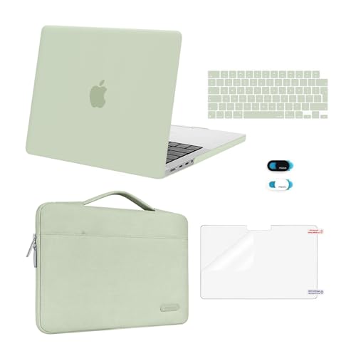 Housse MacBook Pro 14 et coque vert sauge pour travailler sereinement au café ou en voyage
