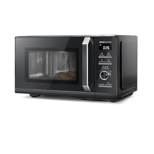 Toshiba - Microondas negras de 25 litros y 900 W con inversor de origen, descongelación de chef, 10 niveles de potencia, 7 menús automáticos, reloj y temporizador, fácil limpieza, perfecto para pizza