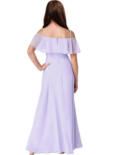 Off Shoulder Girls Junior Bridesmaid Dress for Wedding Chiffon Flower Girl Dresses for Teen with Slit2