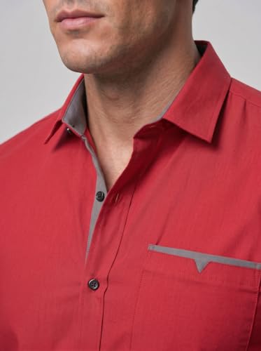 Image of Men's Cotton Blend Shirt with Solid Long Sleeves Spread Coller Neck Regular Fit Single Chest Pocket and Standard Length | Cotton Casual Shirt for Man