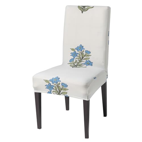 Image of House of Quirk Elastic Chair Cover Stretch Removable Washable Short Dining Chair Cover Protector Seat Slipcover (Pack of 1, Beige Wildflower)