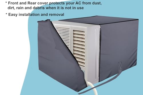 Image of Stylista window ac cover suitable for O-General 1.5 Ton AXGB18CHAA-B, Grey Color Elastic fit Cover for front and rear Of Window Ac