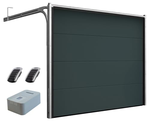 DoorHan Porte de garage sectionnelle avec op&eacute;rateur et &eacute;metteur manuel | Pour l'auto-assemblage | W-line | Lisse finition (RAL 7016 (Gris Antracite), Largeur 2500 mm x Hauteur 2150 mm)