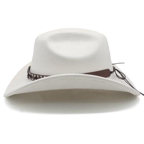 Image of Cowboy Hat for Women Men Wide Brim Western Cowgirl Hat Roll up Brim with Belt Buckle Classic Suede Country Cowboy Hat