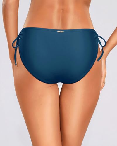 Image of Zmart String Tie Side Bikini Bottoms - Women Full Coverage Swimsuit Bottom Mid Rise Mid Waist Swim Bathing Suit Bottom