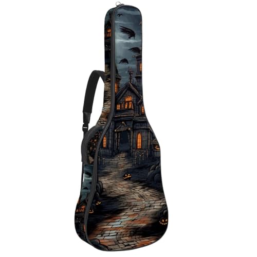 Housse guitare acoustique imperméable avec double poche et bretelles réglables motif château