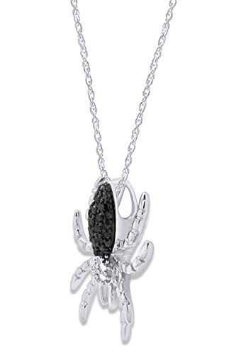 AFFY Round Cut White & Black Natural Diamond Spider Pendant Necklace in14K Gold Over Sterling Silver (0.09 Cttw)2