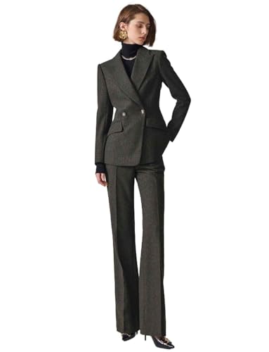 Women's Herringbone Suit Peak Lapel Double Breasted Buttons Tuxedos (Jacket+Pants) for Homecoming Interview
