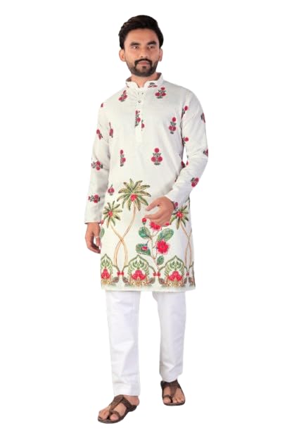 Image of Valaki Kurta Pajama Set for Men Border Printed Traditional Straight Kurta with Pyjama for Men