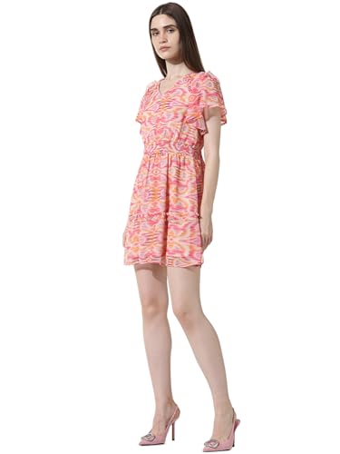 Image of ONLY Women Floral Printed Flared Sleeves Smocked Ruffled Fit & Flare Dress|Western Above The Knee Dress