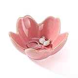 YZMICSTAR Pink Flower Ring Dish Holder,Jewelry Dish Tray,Small Trinket Tray,Jewelry Plate Bowl,Key Bowl,Decorative Plate,Mothers Day Birthday Gifts for Women Friends,Ceramic Kiln effect White