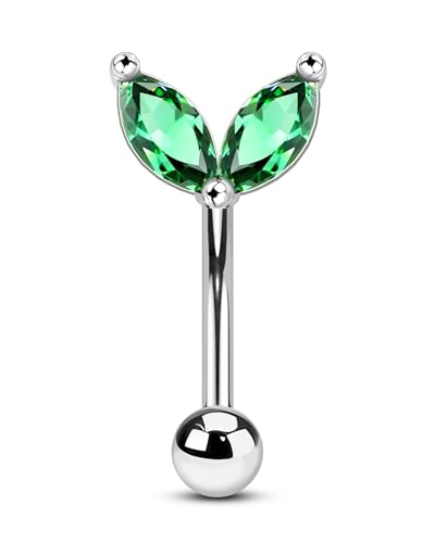 COCHARM Green CZ Rook Earrings, 16G Silver Rook Eyebrow Jewelry, Stainless Steel Rook Eyebrow Piercing Jewelry,Vertical Labret Stud