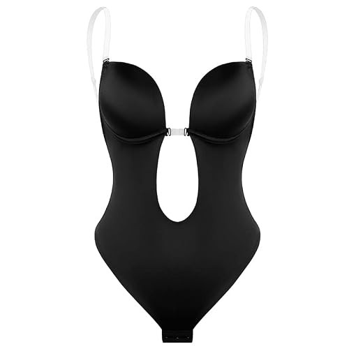 Bodysuit Shapewear Deep V-Neck Body Shaper Backless U Plunge Thong Shapers Waist Trainer Women Clear Strap Padded (Color : B, Size : Xx-Large) #TOP5