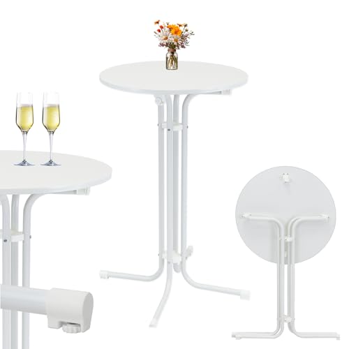 TRUTZHOLM Stehtisch klappbar in Weiß Ø 70 cm Höhe 110 cm Stahl Gastrotisch Partytisch Bistrotisch Empfangstisch Indoor & Outdoor für Hochzeiten und Gartenfeste wetterbeständig pflegeleicht