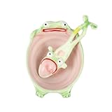 GAGJOSH Creative Frog Bowl Set - Hand-Painted Ceramic Funny Soup Bowl with Leaping Frog Spoon, Cute Candy Jar & Kitchen Decor Gift (GRN)