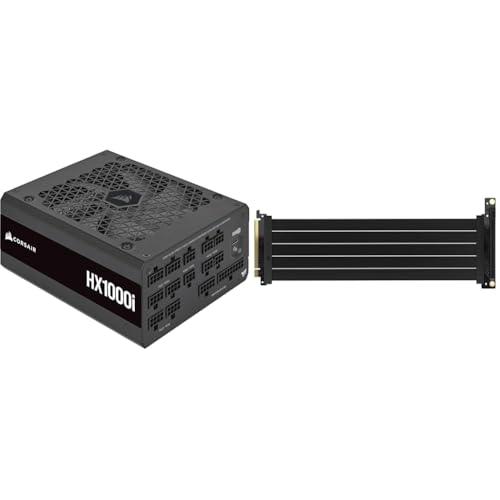 Image of CORSAIR HX1000i Fully Modular ATX Power Supply + CORSAIR Premium PCIe 4.0 x16 Extension Cable 300mm - Black
