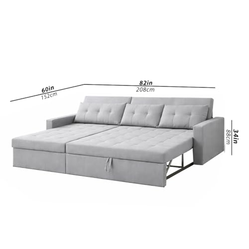 Image of Emilio 4 Seater LHS L - Shape Pull-Out Sofa Cum Bed Sofa for Living Room (Grey Fabric Color) Premium Fabric Sofa Set for Living Room Sofa Cum Bed