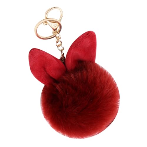 Porte-clés Pompon Rouge en Fausse Fourrure, Oreilles Lapin, Élégant