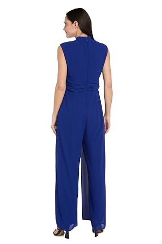 Image of R&M Richards Women's Sleeveless Jumpsuit with Sculpted Buckle Detail & Flowing Overlay for Formal Occasions, Wedding Guest