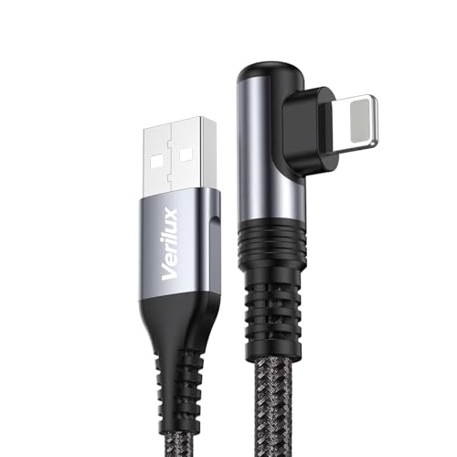 Image of Verilux 6.6FT Right Angle Lighting Cable, 12W USB A to Lighting Cable with 480Mbps Data Synch, Aluminum Alloy Housing & Nylon Braided for iPhone 14 /13 /12, iPad, AirPods