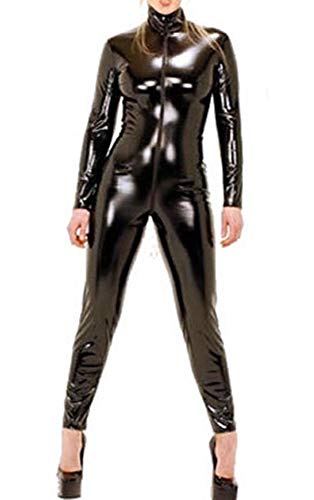 566 - Plus Size Spandex Wetlook Bodysuit Catsuit Jumpsuit Costume Black (3X)