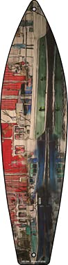 Boats On The Water Novelty Metal Surfboard Sign SB-396