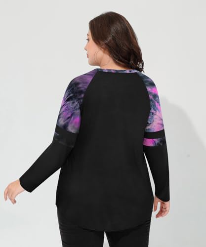 Image of CARCOS Plus Size Tops for Women Long Sleeve Fall Tunic Color Block Camo /Plaid /Leopard /Fall Blouse Crewneck Tshirt XL-5XL