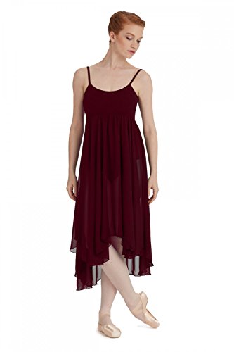 Capezio Camisole Empire Dress, Lyrical Dance Costumes for Women, Ballet Dress with Leotard, Georgette Skirt and Shelf Bra, Dance Outfit for Contemporary, Ballet, BG001, Burgundy, Adult Size XS