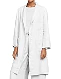 White Blazer for Women Dressy Trench Coat Midi Length Casual Lightweight Spring Jackets 2025 Long Summer Blazer Linen Clothes Cardigan, White, M