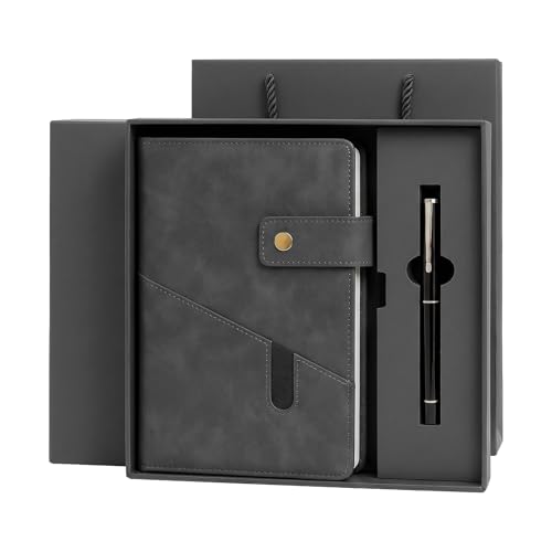 Carnet A5 ligné cuir SIMDAO gris avec stylo et sac cadeau pour l'organisation quotidienne