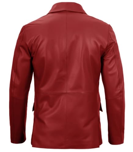 Lambskin Mens Leather Blazer 2 Button Sport Coat- Real Lambskin Blazers for Men Premium Leather Coat (Small, Red)3