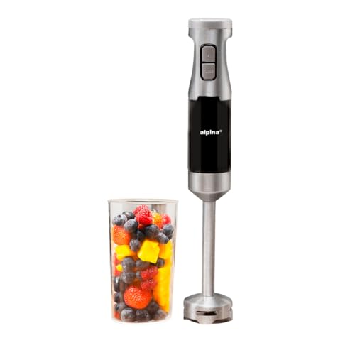 alpina Mixeur Plongeant HB6700F-N – Mixer Cuisine avec Verre Doseur 700ML – 1000W – Fonction Turbo – Sans BPA – Acier inoxydable – Noir/Argent