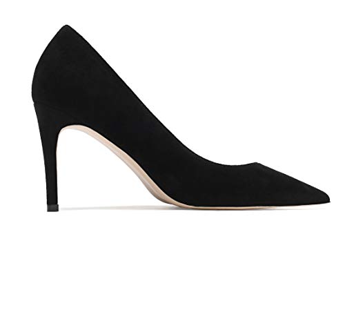 SAMMITOP Women's Pointed Toe Pumps Classic Suede Shoes Slip On Dress Pumps3