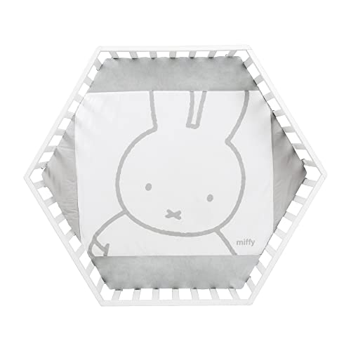 roba Laufgitter 6-eckig inkl. Einlage miffy® - Laufstall 3-fach höhenverstellbar - Mobiles Krabbelgitter auf Rollen - Holz weiß